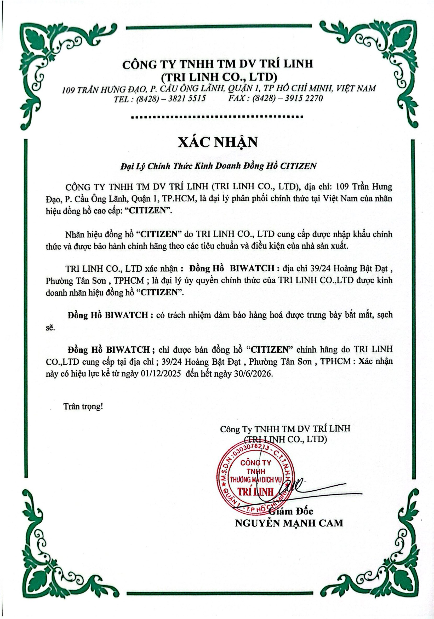 Giấy chứng nhận hãng